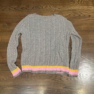 Bloom Cable Knit Sweater with Pink and Yellow Trim